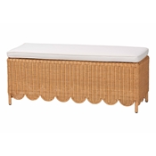 bali & pari Teresa Bohemian Light Honey Scalloped Rattan Ottoman Bench